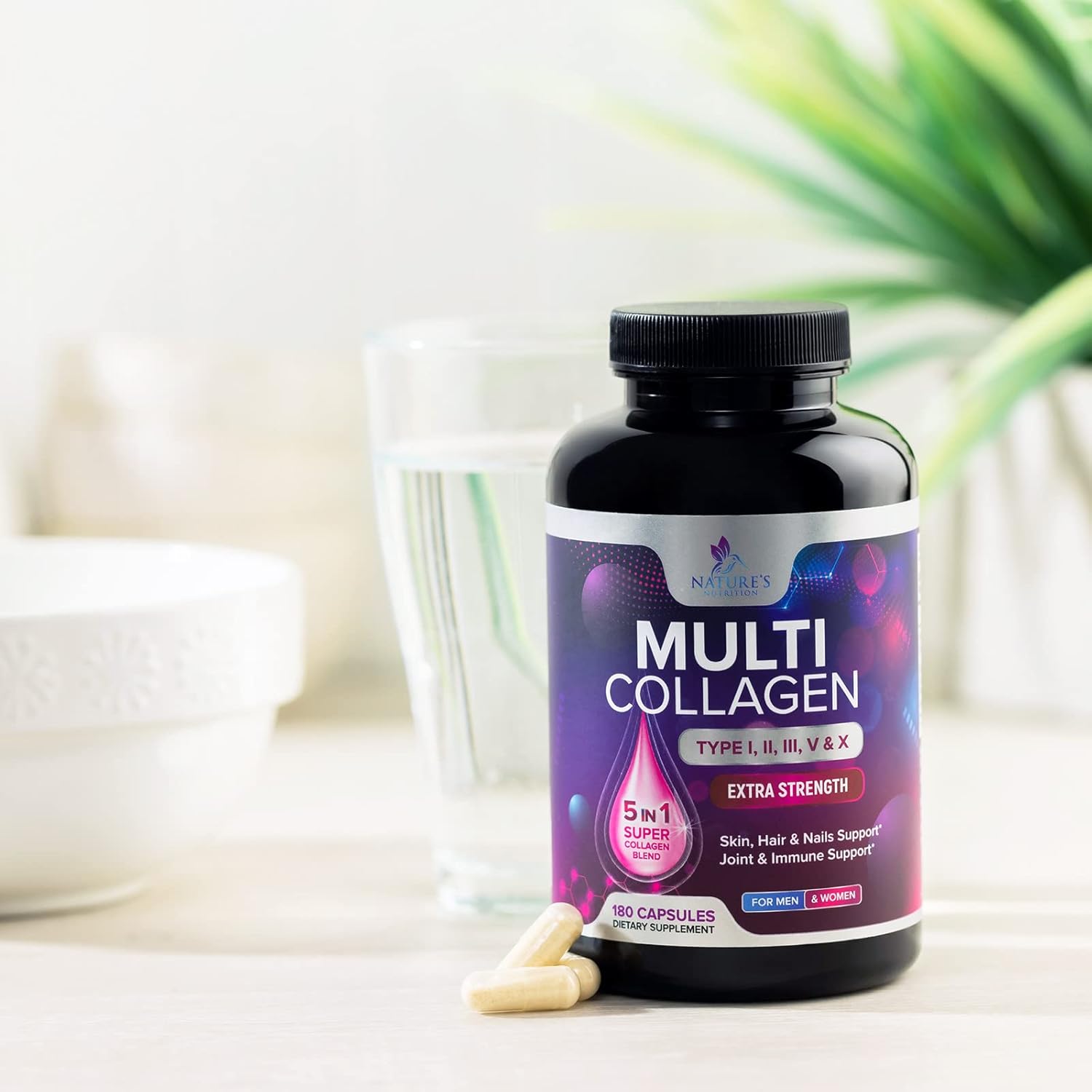 Hydrolyzed Multi Collagen Peptides Supplements for Hair, Skin, Nails, and Joints - Non-GMO Collagen Pills for Men & Women - 180 Capsules