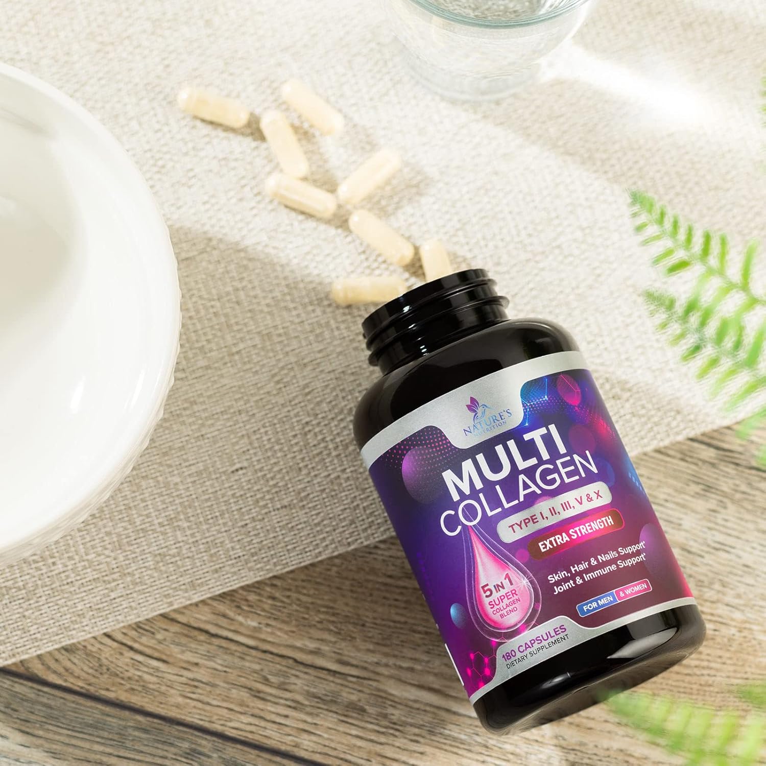 Hydrolyzed Multi Collagen Peptides Supplements for Hair, Skin, Nails, and Joints - Non-GMO Collagen Pills for Men & Women - 180 Capsules