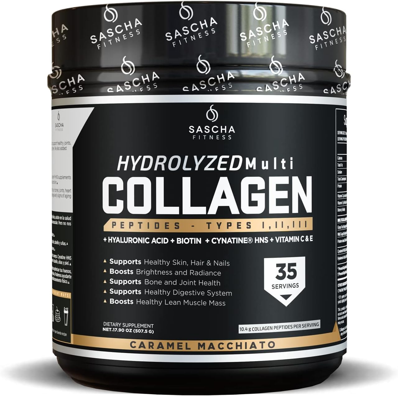 Hydrolyzed Multi Collagen Peptides with Hyaluronic Acid, Biotin, Vitamin C & E for Hair, Skin, and Bone Support - Caramel Macchiato Flavor