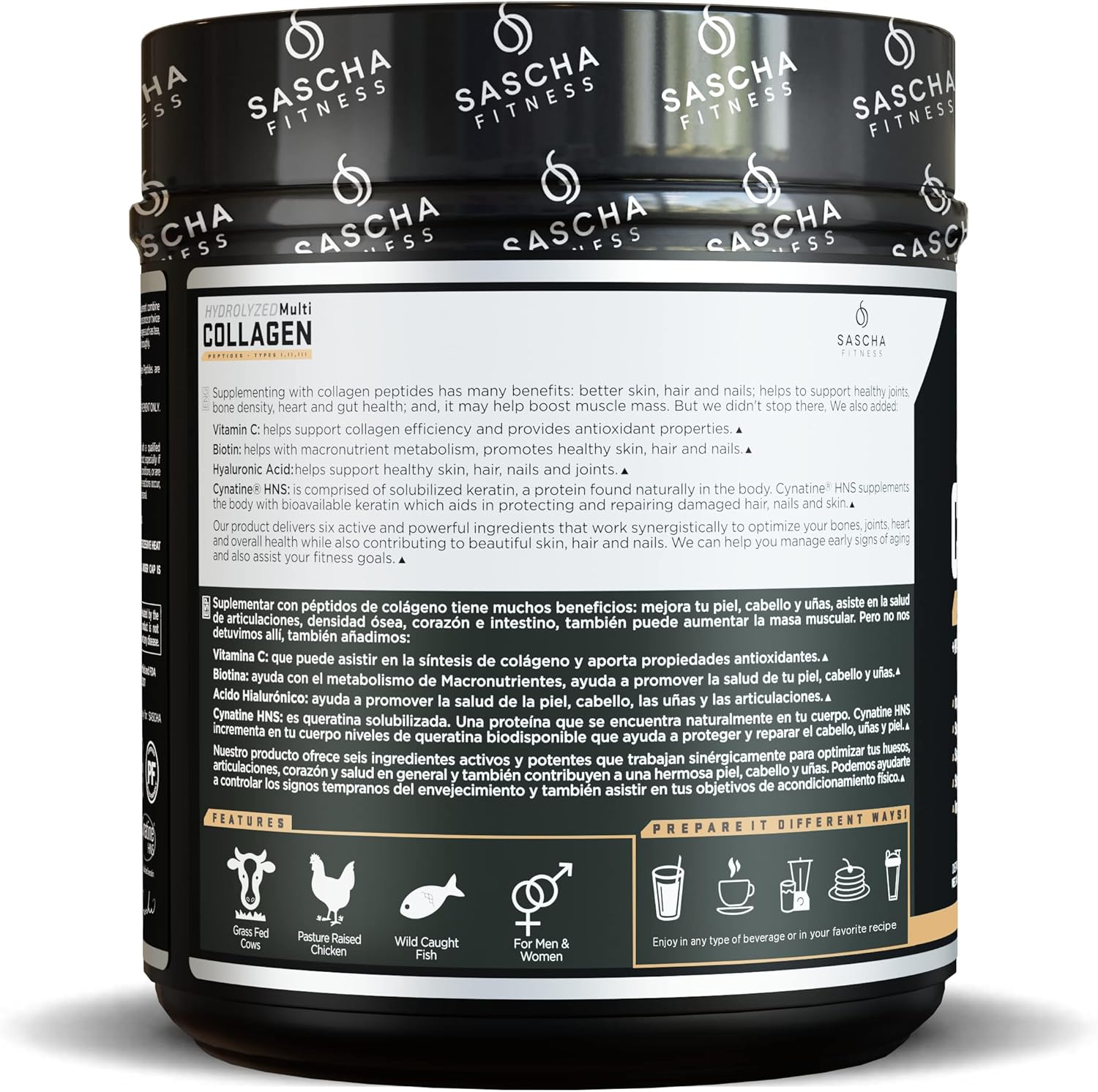 Hydrolyzed Multi Collagen Peptides with Hyaluronic Acid, Biotin, Vitamin C & E for Hair, Skin, and Bone Support - Caramel Macchiato Flavor