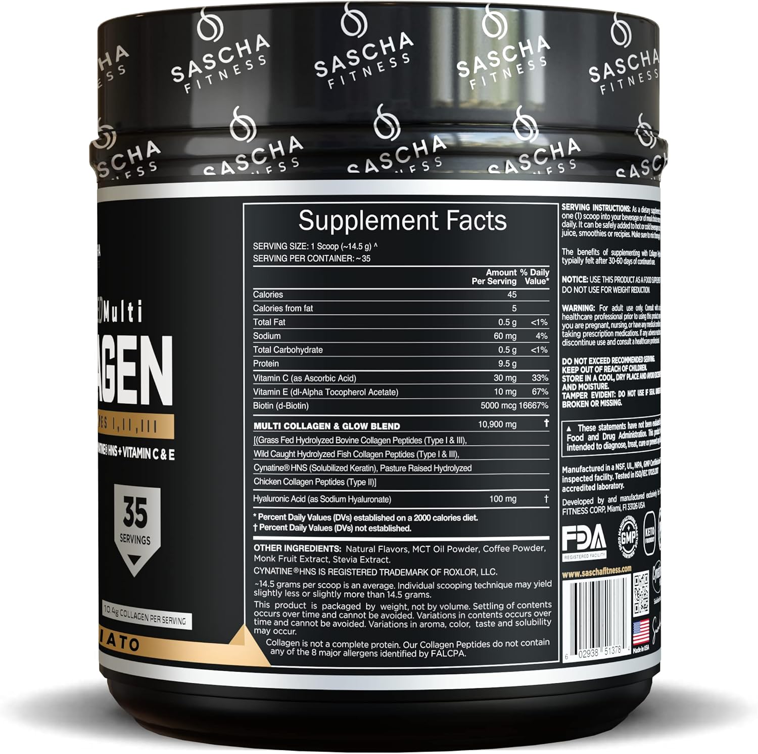 Hydrolyzed Multi Collagen Peptides with Hyaluronic Acid, Biotin, Vitamin C & E for Hair, Skin, and Bone Support - Caramel Macchiato Flavor