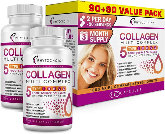 Hydrolyzed Multi Collagen Pills for Skin, Hair, Nails & Joints - Anti-Aging Supplement for Women & Men - 180 Capsules