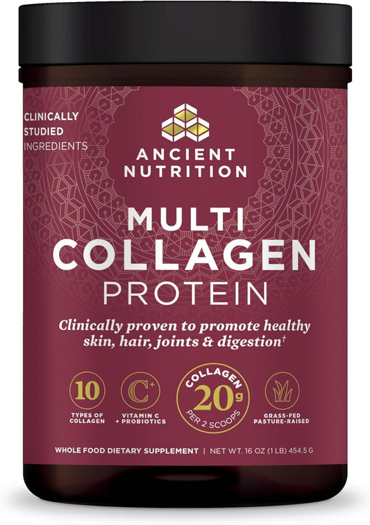 Hydrolyzed Multi Collagen Protein Powder with Probiotics and Vitamin C - 45 Servings, 16oz - Skin, Nails, Gut Health Support