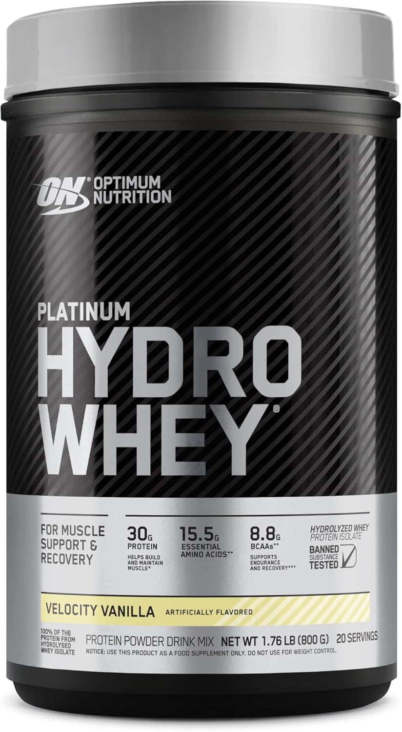 Hydrolyzed Whey Protein Isolate Powder, Velocity Vanilla Flavor, 20 Servings, 1.76lbs, Optimum Nutrition Platinum Hydrowhey