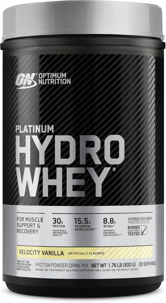 Hydrolyzed Whey Protein Isolate Powder, Velocity Vanilla Flavor, 20 Servings, 1.76lbs, Optimum Nutrition Platinum Hydrowhey
