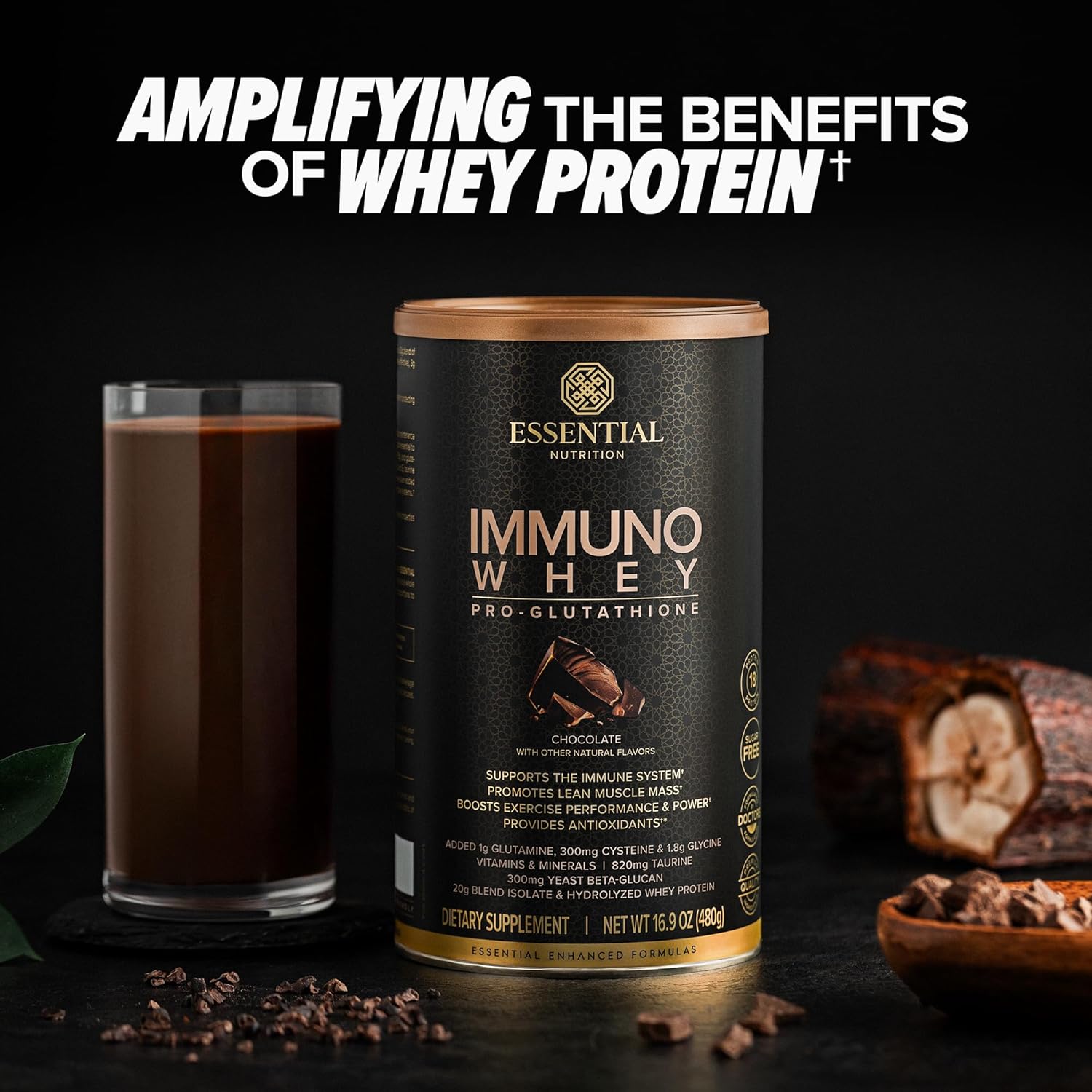 Hydrolyzed Whey Protein Powder with Amino Acids for Immune Support - Chocolate Flavor - 16.9oz