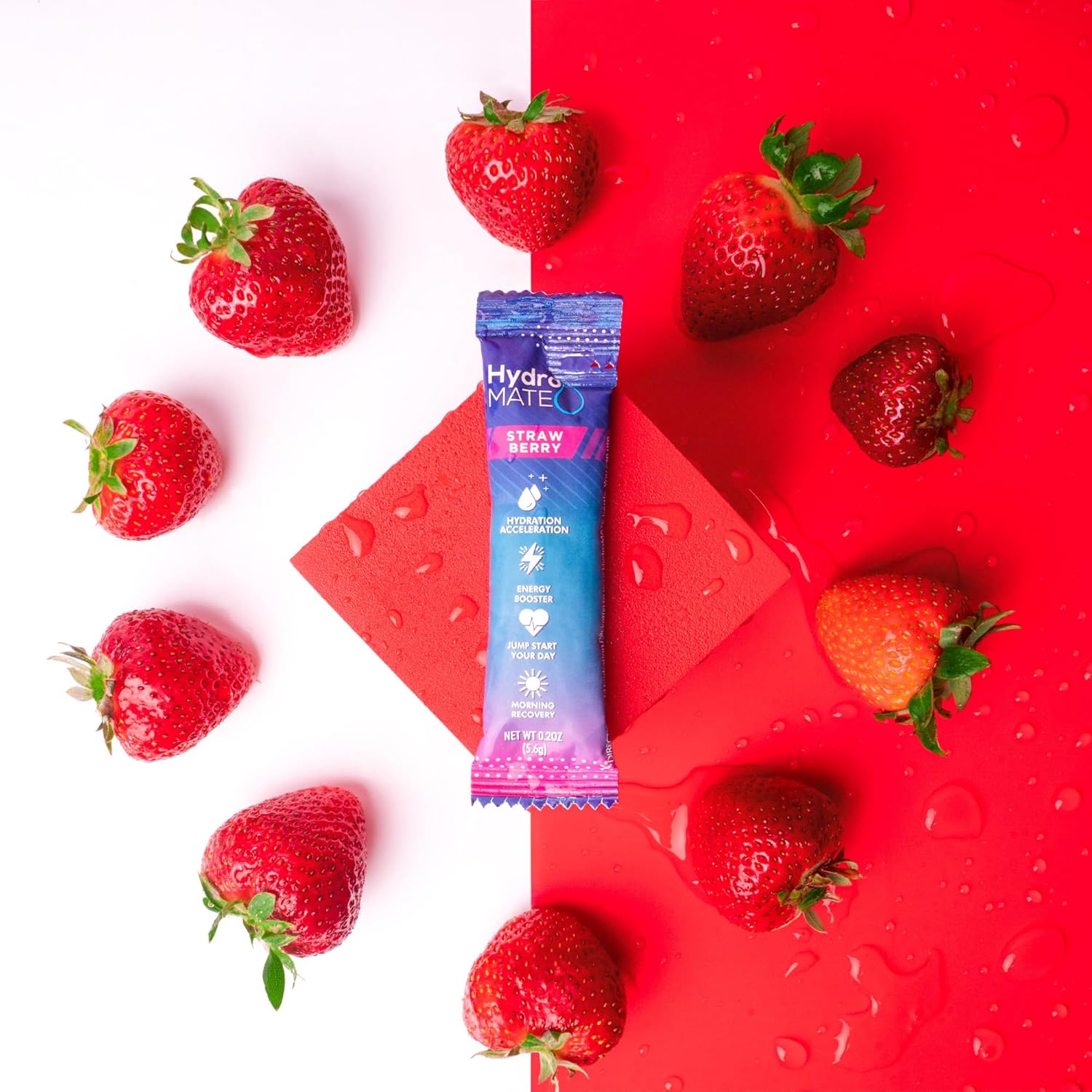 HydroMATE Electrolytes Powder Drink Mix Packets - Strawberry Flavor, Low Sugar, Vitamin C, Caffeine, 30 Pack