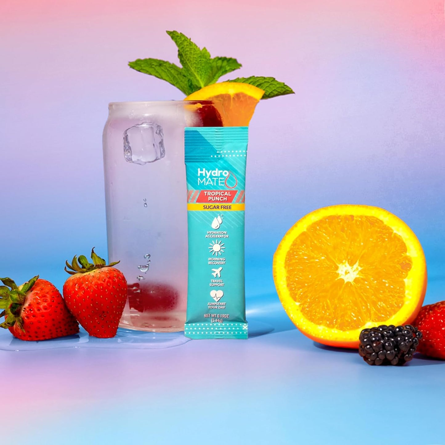 HydroMATE Electrolytes Powder Tropical Punch Sugar Free Hydration Packets with Vitamin C - 30 Count