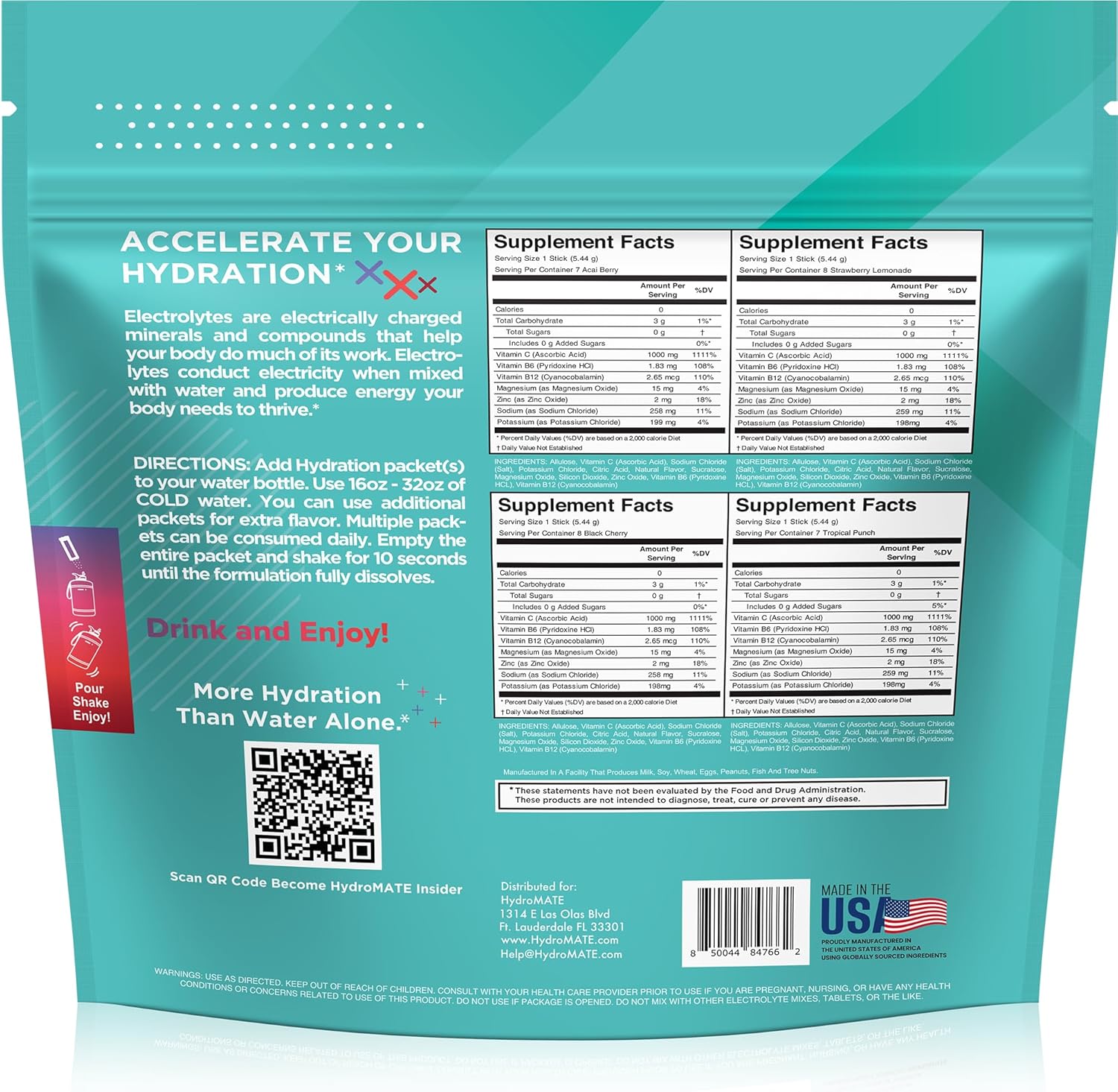 HydroMATE Electrolytes Powder Variety Pack - 30 Sugar-Free Hydration Packets with Vitamin C for Energy Boost - Perfect for Keto Diet & Party Favors