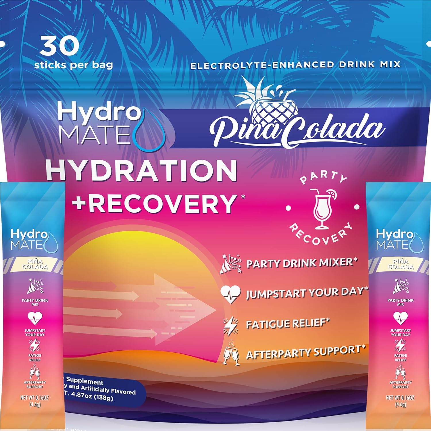 HydroMATE Pineapple Electrolyte Powder Packets - 30 Count for Fast Hydration & Recovery with Low Sugar Tropical Flavor
