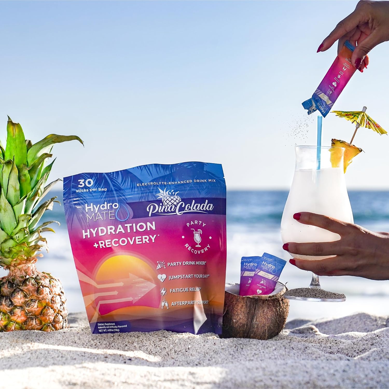 HydroMATE Pineapple Electrolyte Powder Packets - 30 Count for Fast Hydration & Recovery with Low Sugar Tropical Flavor