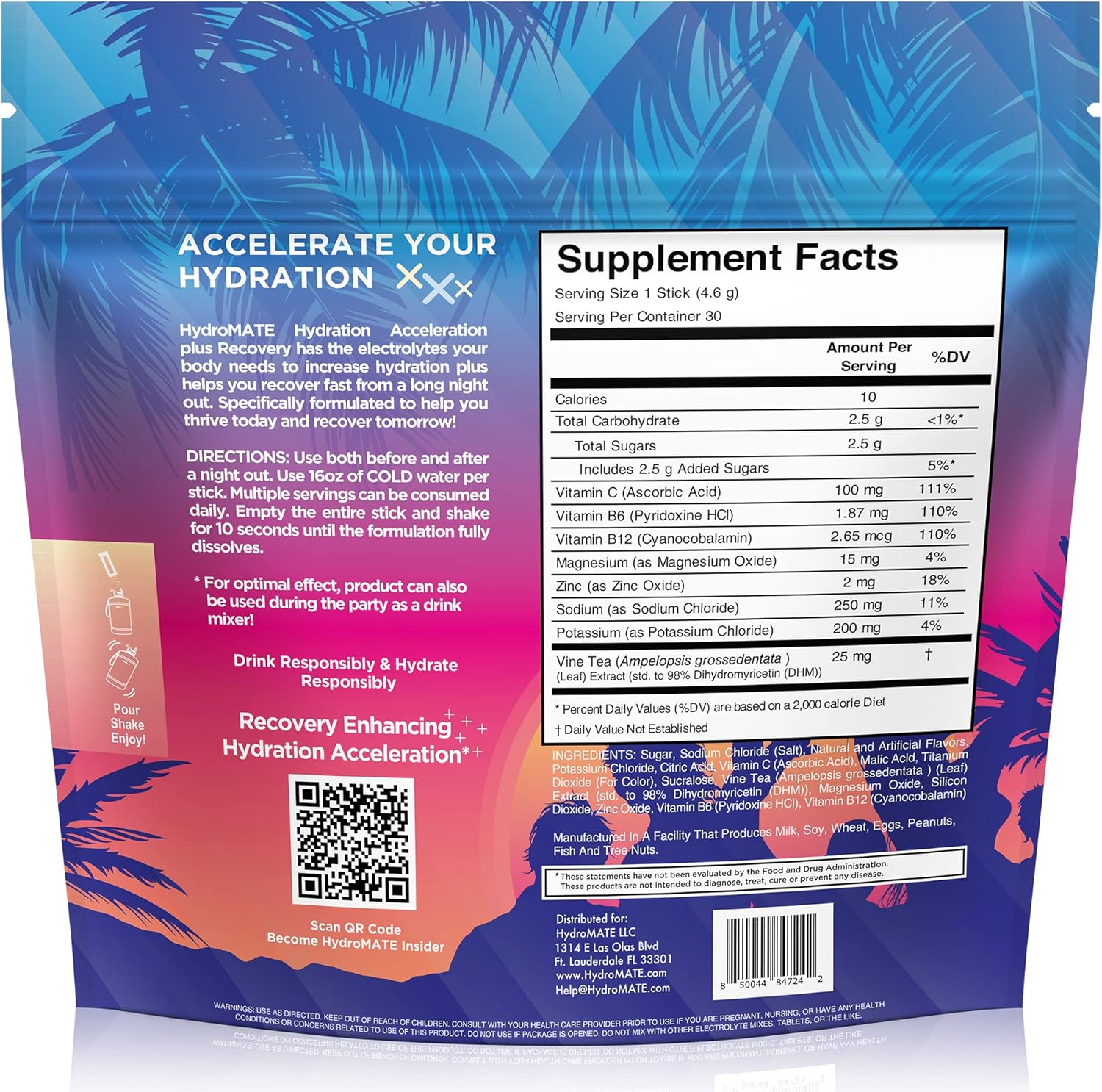 HydroMATE Pineapple Electrolyte Powder Packets - 30 Count for Fast Hydration & Recovery with Low Sugar Tropical Flavor