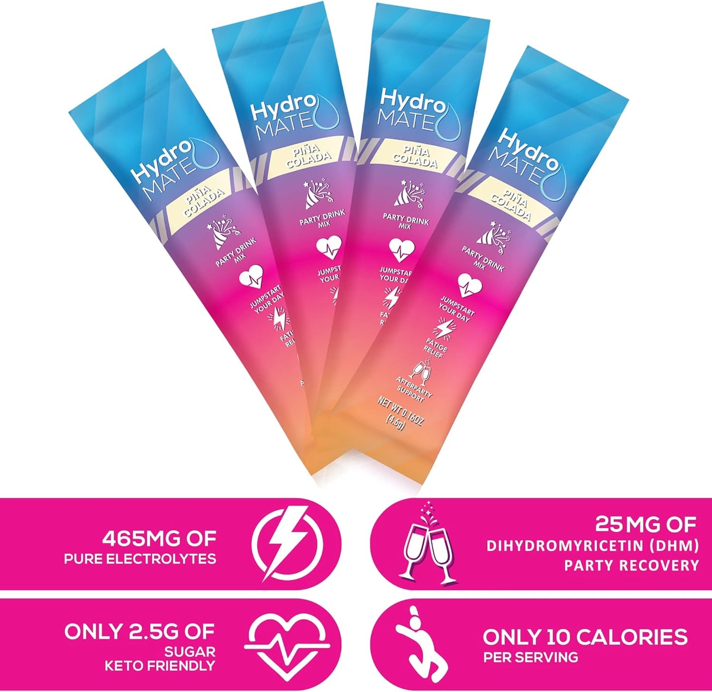 HydroMATE Pineapple Electrolyte Powder Packets - 30 Count for Fast Hydration & Recovery with Low Sugar Tropical Flavor