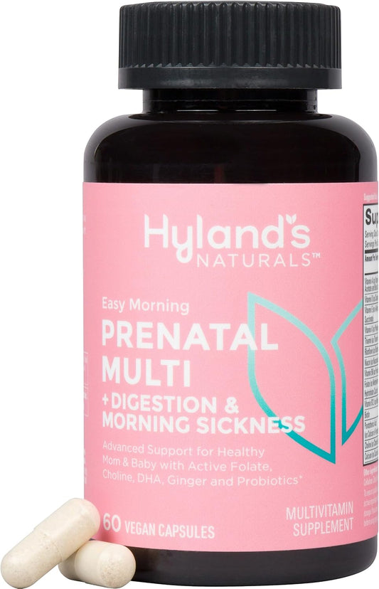 Hyland's Easy Morning Prenatal Multivitamin with Digestive Health & Morning Sickness Relief, 60 Vegan Capsules
