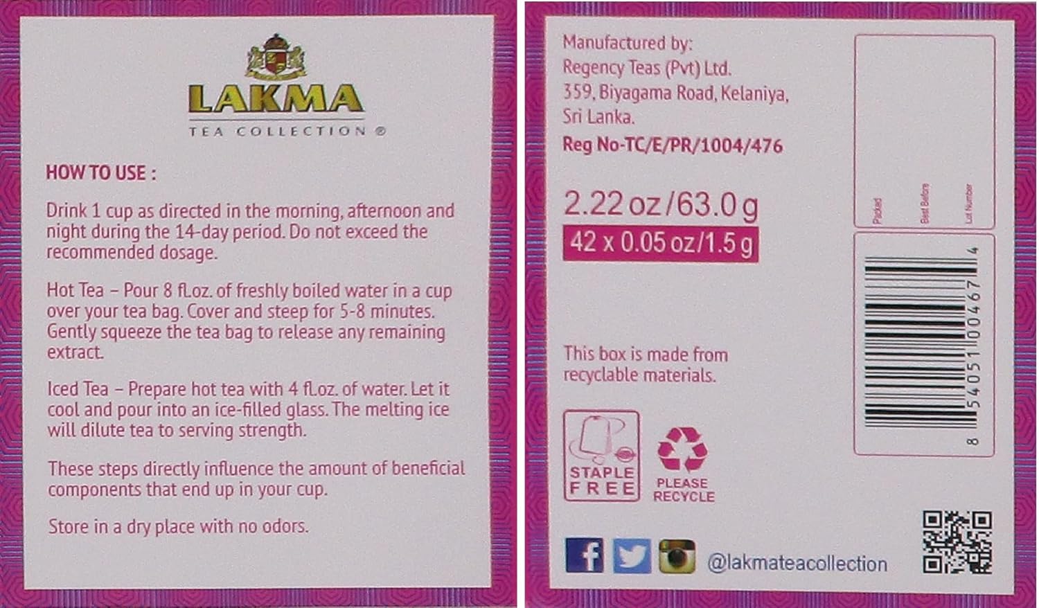 HYLEYS Lakma Green Tea Weight Loss Kit - 14 Days Supply, 42 Tea Bags