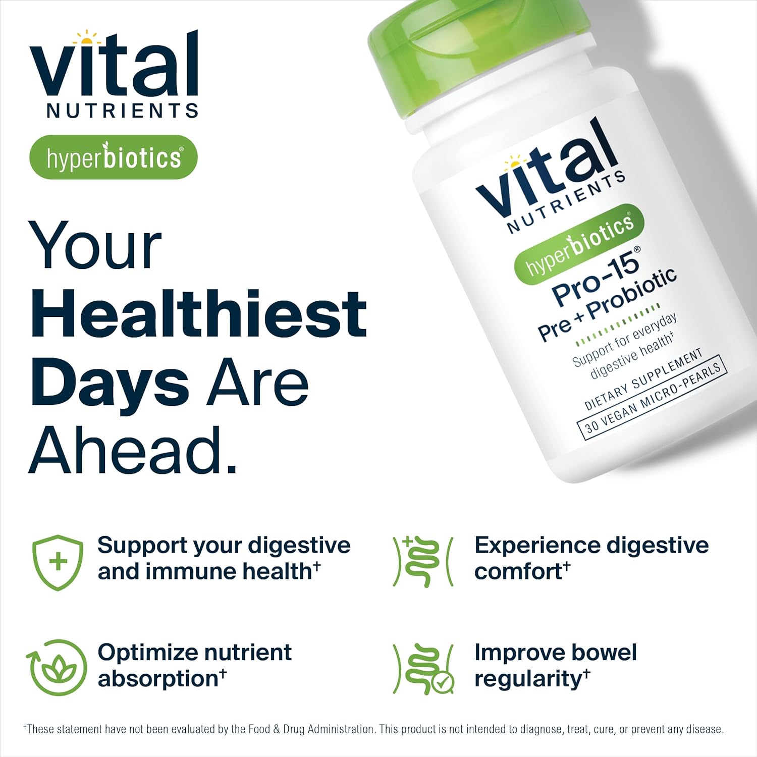 Hyperbiotics Pro-15 Pre + Probiotic Supplement | 15 Strains | Supports Digestive Health | Vegan | 60 Pearl Tablets