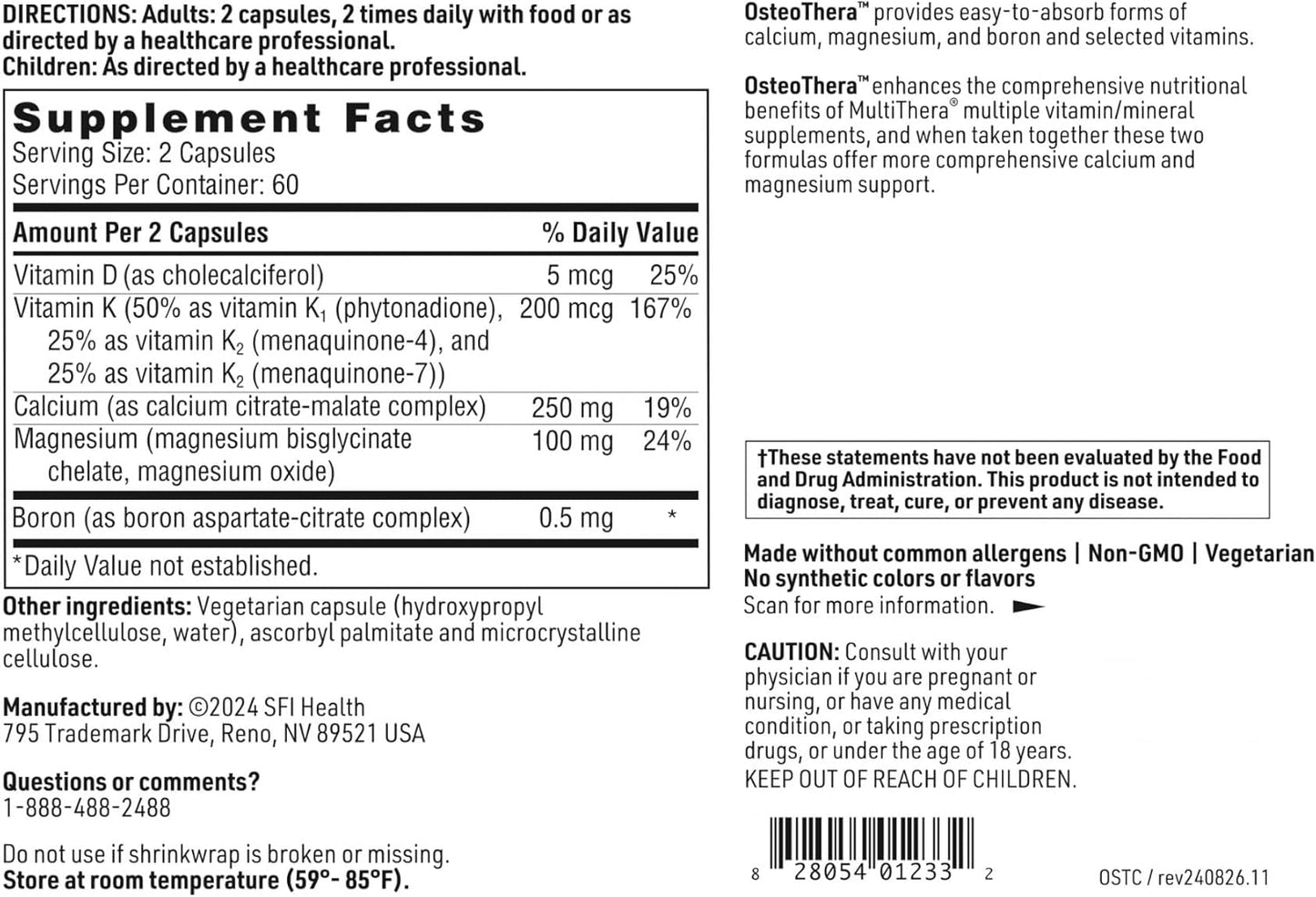 Hypoallergenic Bone Support Formula with Calcium, Vitamin K, D3, Magnesium & Boron - 120 Capsules by Klaire Labs