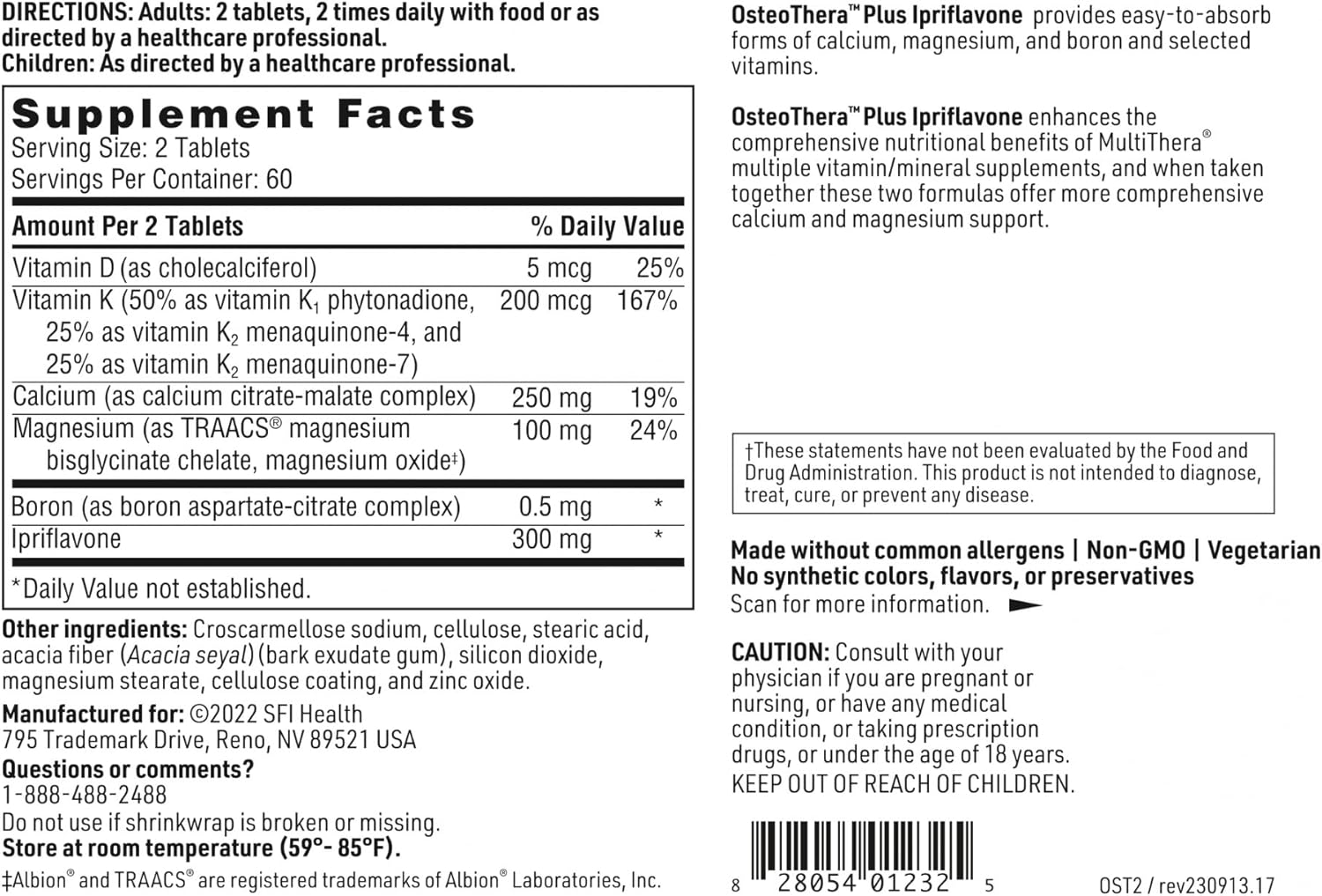 Hypoallergenic Calcium Complex with Vitamin K & D3 for Bone Support (120 Tablets) - Klaire Labs Osteothera Plus Formula