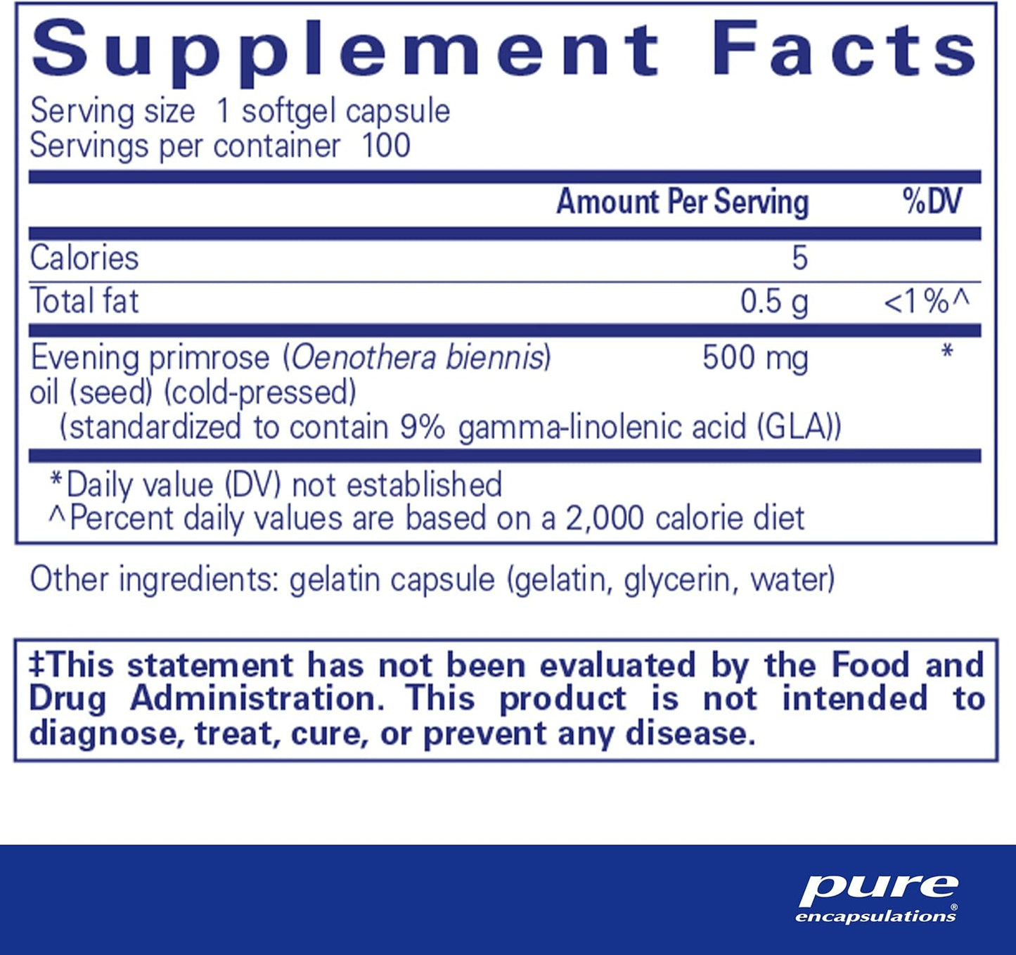 Hypoallergenic Evening Primrose Oil Supplement with 9% GLA | 100 Softgel Capsules | Pure Encapsulations