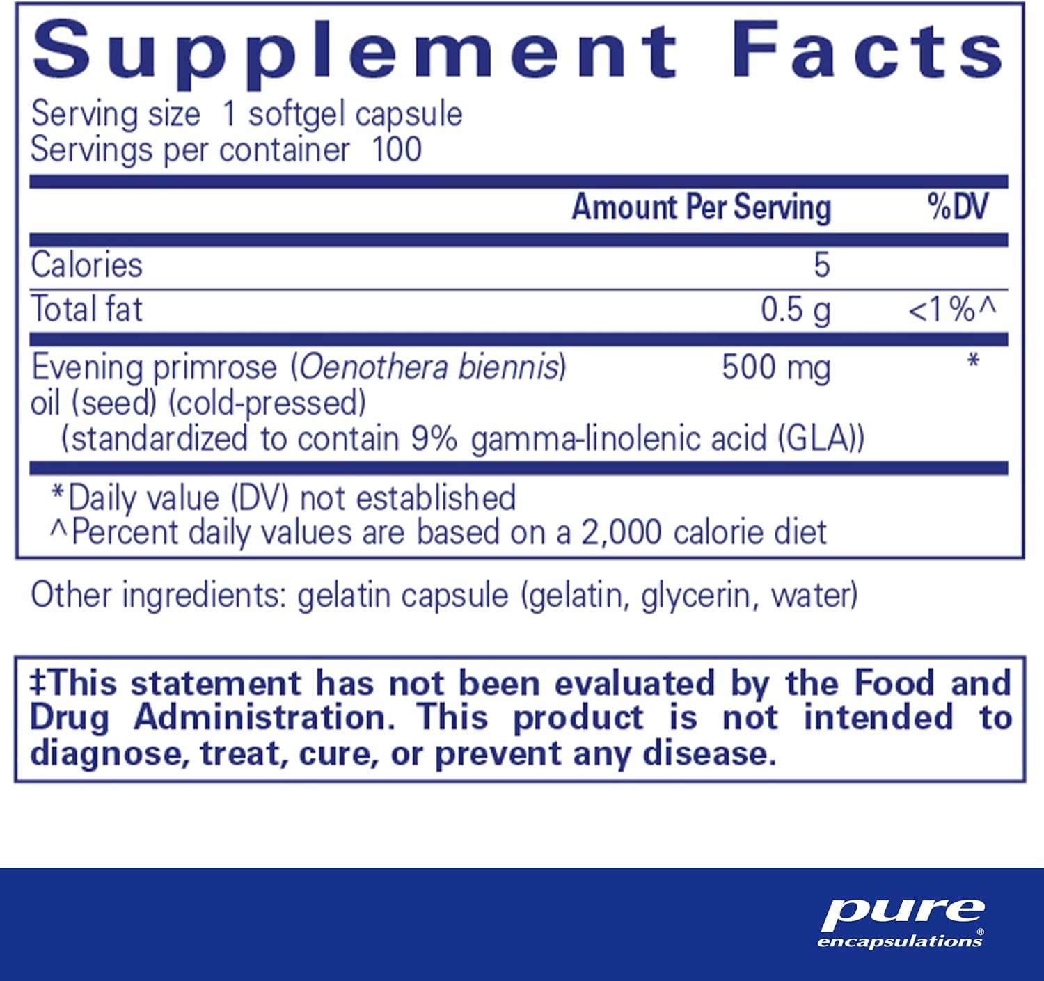 Hypoallergenic Evening Primrose Oil Supplement with 9% GLA | 100 Softgel Capsules | Pure Encapsulations
