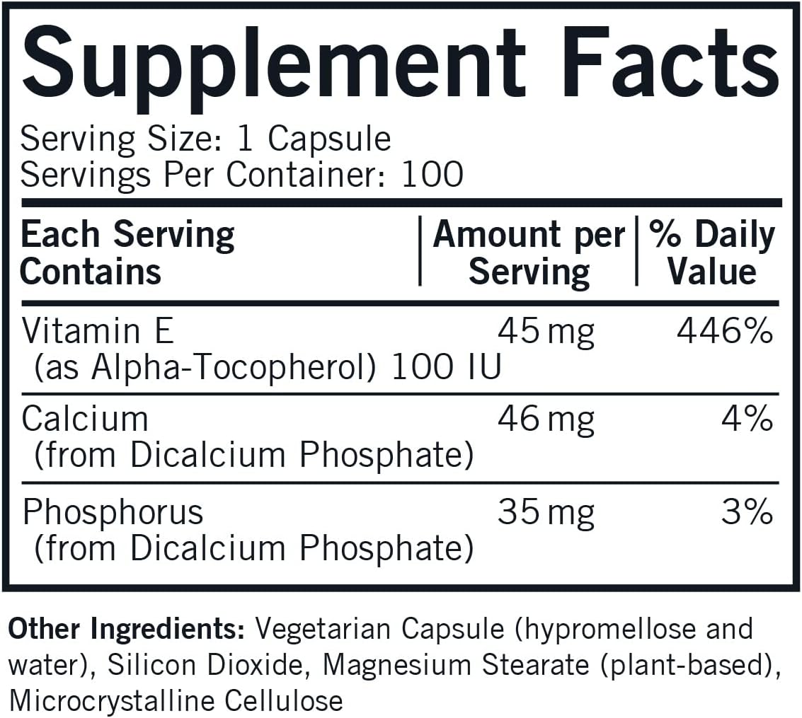 Hypoallergenic Kirkman Vitamin E Capsules - 100 IU, 100 Vegetarian Capsules, Gluten, Casein, and Soy-Free, Immune System Support