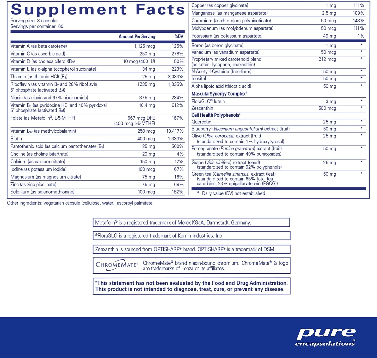 Hypoallergenic Nutrient-Dense Multivitamin: Pure Encapsulations Polyphenol Nutrients - 180 Capsules