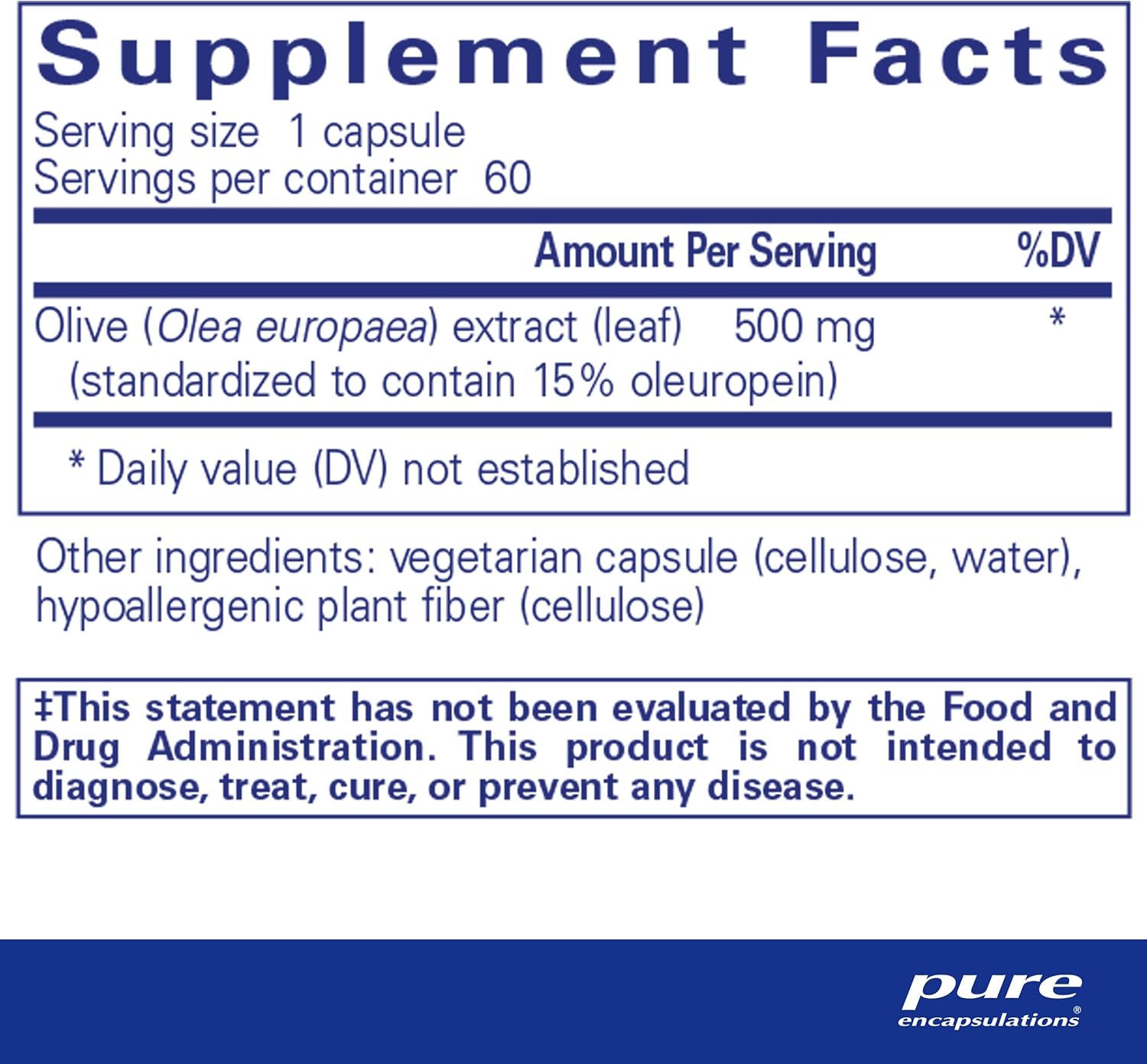 Hypoallergenic Olive Leaf Extract Capsules for Immune Support and Intestinal Health - 60 Count