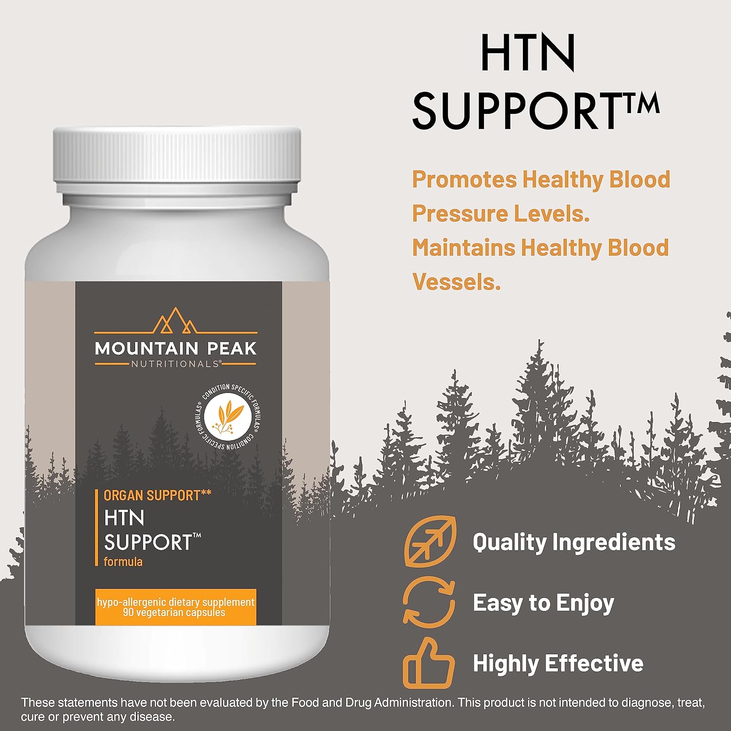 Hypoallergenic Organ Supplement for Healthy Blood Pressure - Mountain Peak Nutritionals HTN Support with Rauwolfia & Magnesium (90 Capsules)