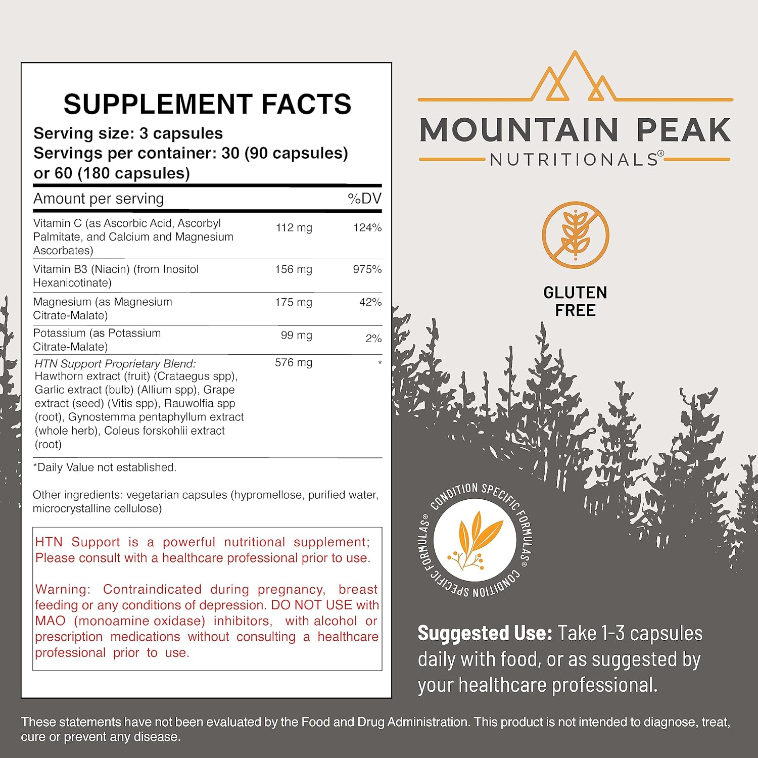 Hypoallergenic Organ Supplement for Healthy Blood Pressure - Mountain Peak Nutritionals HTN Support with Rauwolfia & Magnesium (90 Capsules)