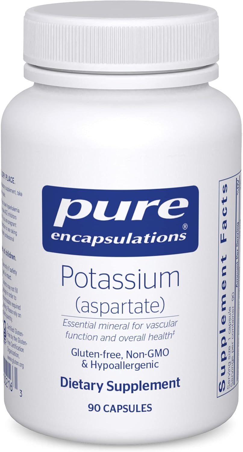 Hypoallergenic Potassium Aspartate Supplement for Nerve, Muscle, Blood Flow, and Heart Health - 90 Capsules