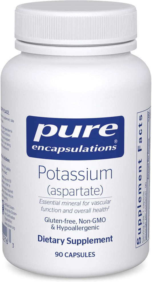 Hypoallergenic Potassium Aspartate Supplement for Nerve, Muscle, Blood Flow, and Heart Health - 90 Capsules