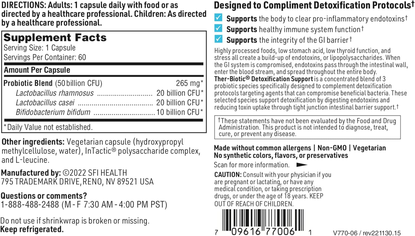 Hypoallergenic Probiotic Supplement - Supports Detox, Digestive & Colon Health - 50b CFU Lactobacillus & Bifidobacterium - 60 Capsules (2 Pack)