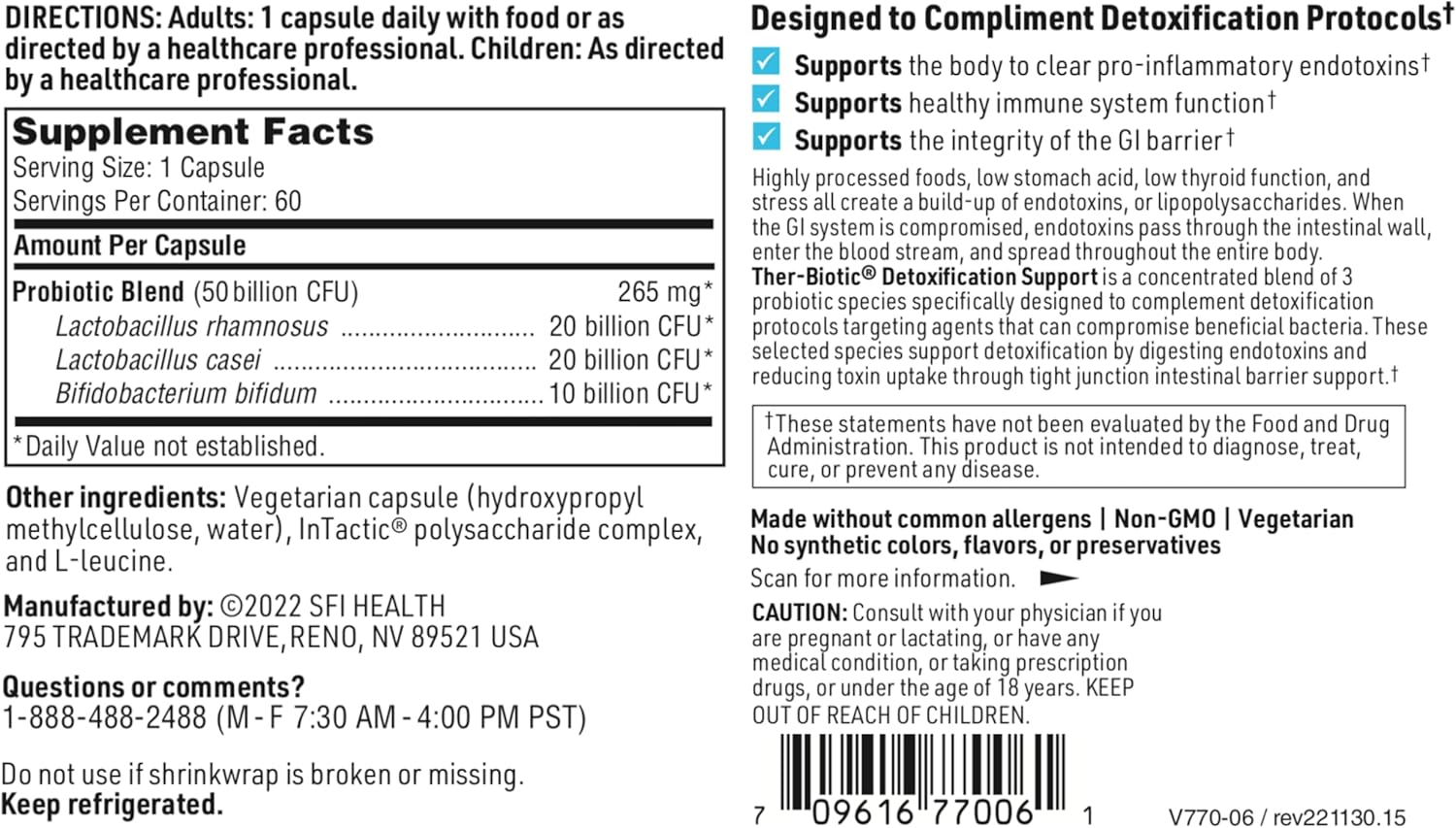 Hypoallergenic Probiotic Supplement - Supports Detox, Digestive & Colon Health - 50b CFU Lactobacillus & Bifidobacterium - 60 Capsules (2 Pack)