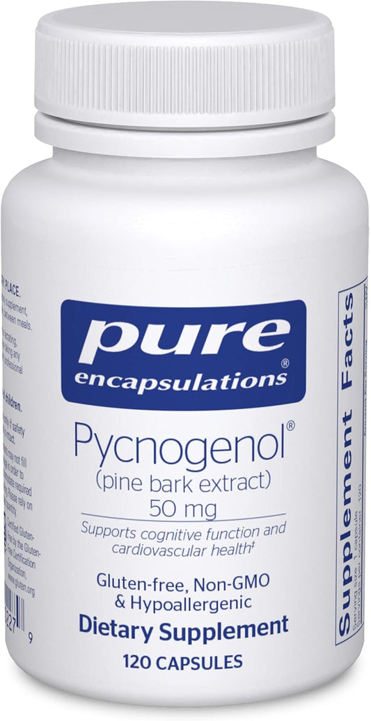 Hypoallergenic Pycnogenol (Pine Bark Extract) 50mg Capsules - Cognitive & Cardiovascular Support - 120ct