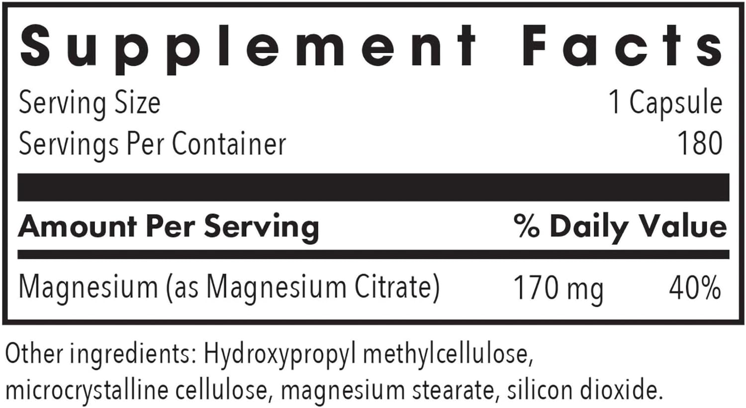 Hypoallergenic Vegetarian Magnesium Citrate Supplement - Bone & Stress Support, Well-Absorbed Capsules, Gluten Free - 180 Count