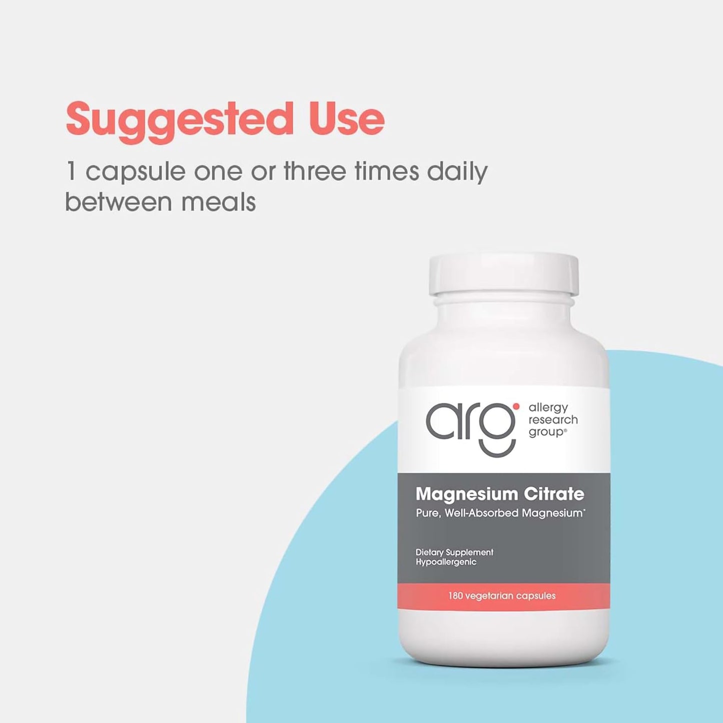 Hypoallergenic Vegetarian Magnesium Citrate Supplement - Bone & Stress Support, Well-Absorbed Capsules, Gluten Free - 180 Count