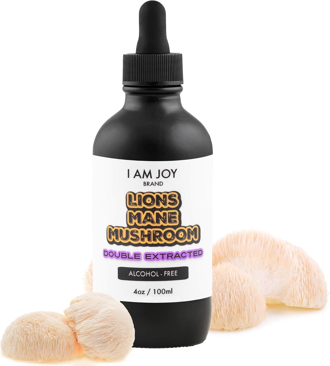 I Am Joy: Lions Mane Mushroom Liquid Extract - Pure Organic Tincture (Alcohol Free) - 4oz 100ml - High Concentration Double Extraction