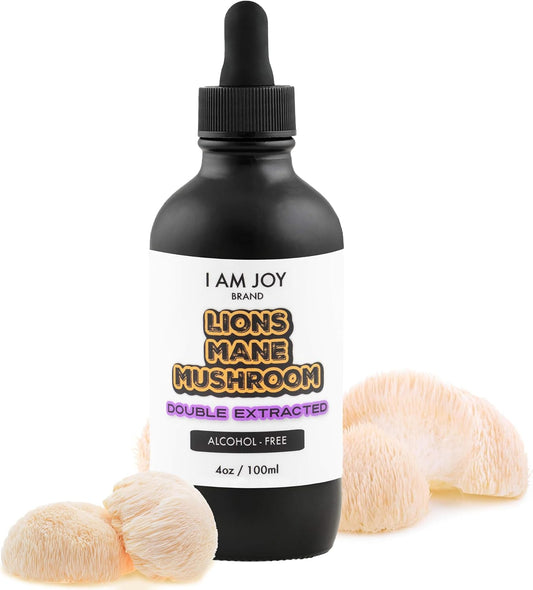I Am Joy: Lions Mane Mushroom Liquid Extract - Pure Organic Tincture (Alcohol Free) - 4oz 100ml - High Concentration Double Extraction