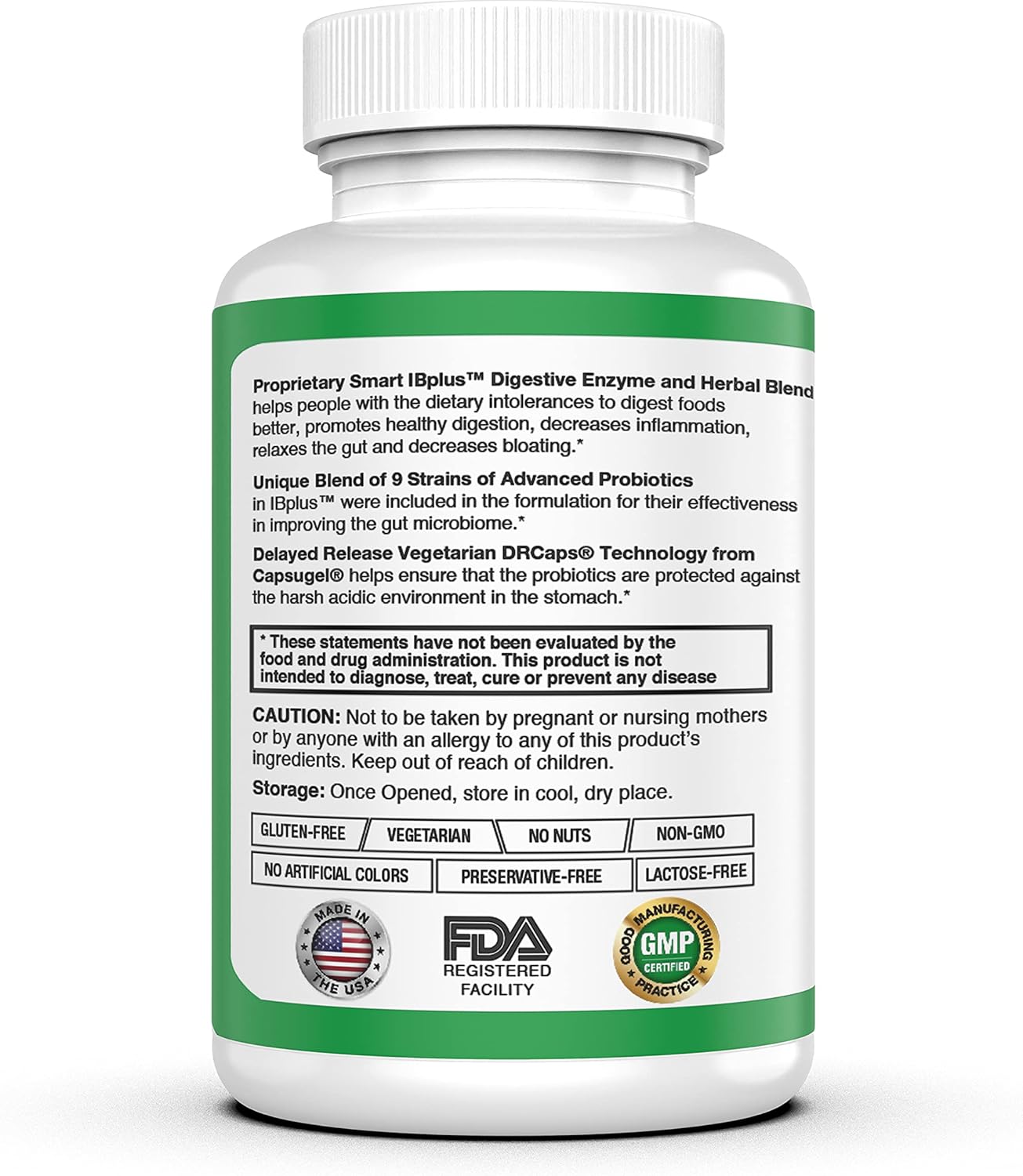 IBplus® Probiotic & Digestive Enzyme Blend - 60 Capsules, Irritable Bowel Relief for Abdominal Pain, Constipation, Diarrhea, Gas/Bloating - Smart Naturals™ Formula