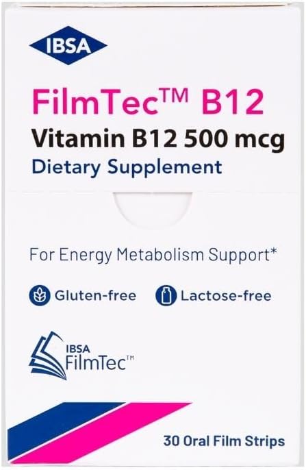 Ibsa FilmTec B12 Oral Dissolving Films - 500 mcg Vitamin B12 Supplement for Immediate Release - Gluten-Free, Lactose-Free, Non-GMO
