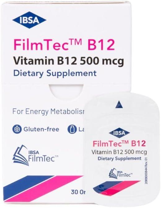 Ibsa FilmTec B12 Oral Dissolving Films - 500 mcg Vitamin B12 Supplement for Immediate Release - Gluten-Free, Lactose-Free, Non-GMO