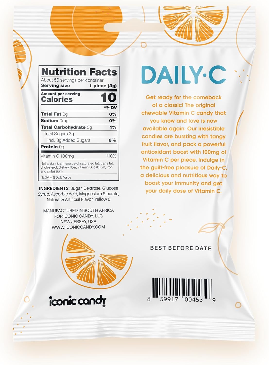 Iconic Candy Vitamin C Orange Chewables | 100MG Per Piece | Delicious Daily C Supplement