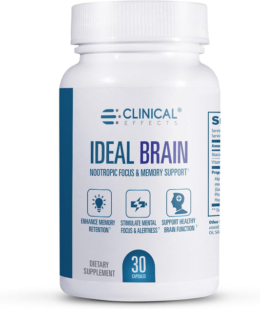 Ideal Brain Nootropic Focus and Memory Support Supplement - 30 Capsules - B Vitamins, GABA, Alpha-GPC - Supports Mental Focus and Optimal Brain Function