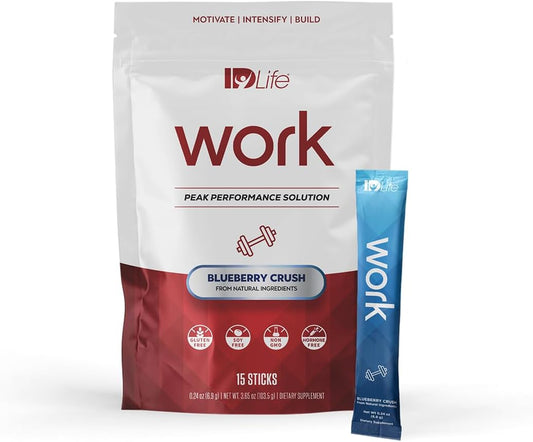 IDLife Blueberry Crush Pre-Workout Powder - Boost Performance, Motivation, and Focus - 15 Sticks