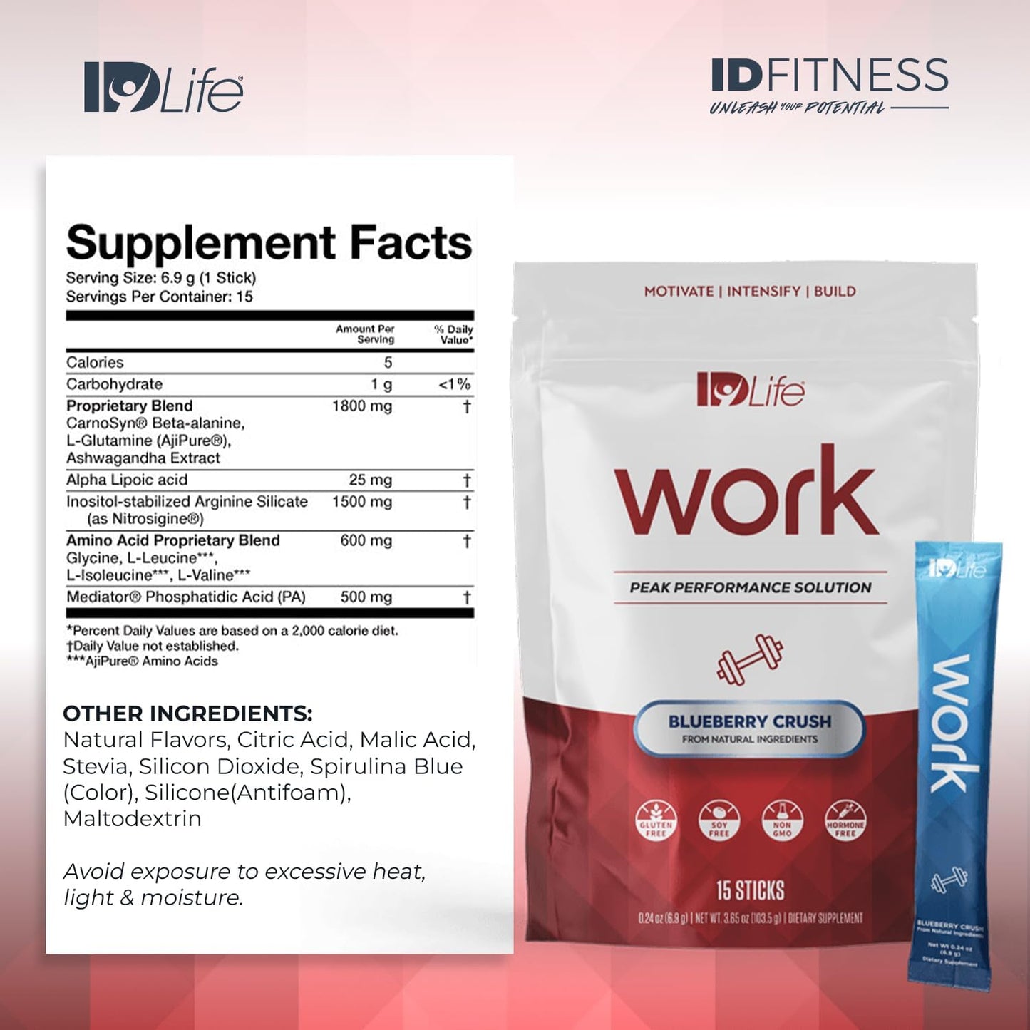 IDLife Blueberry Crush Pre-Workout Powder - Boost Performance, Motivation, and Focus - 15 Sticks