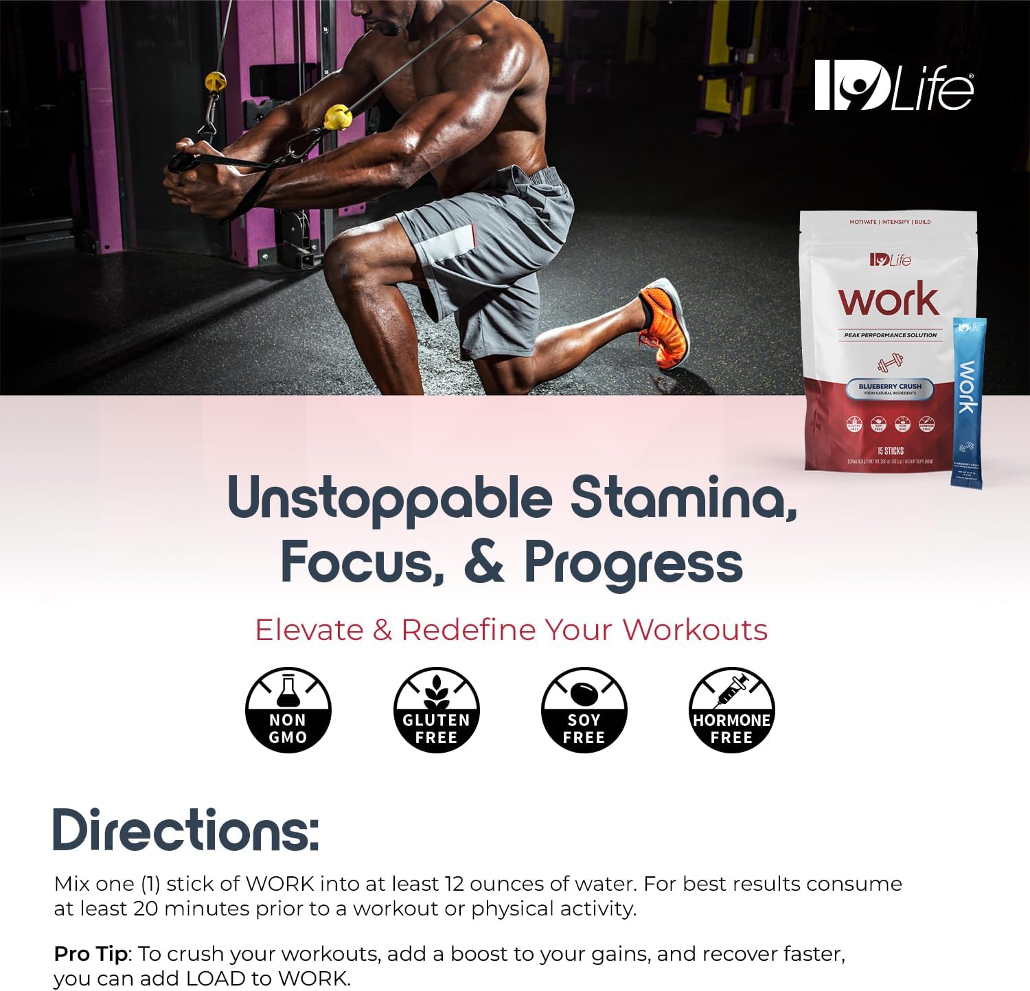 IDLife Blueberry Crush Pre-Workout Powder - Boost Performance, Motivation, and Focus - 15 Sticks
