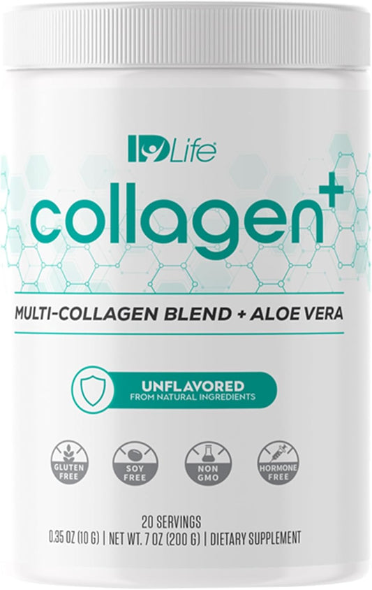 IDLife Collagen+ Powder Drink - Multi-Collagen Blend with Fulvic Acid & Aloe Vera - Supports Healthy Hair, Skin, Nails, Joints & Gut - 20 Servings, 200g