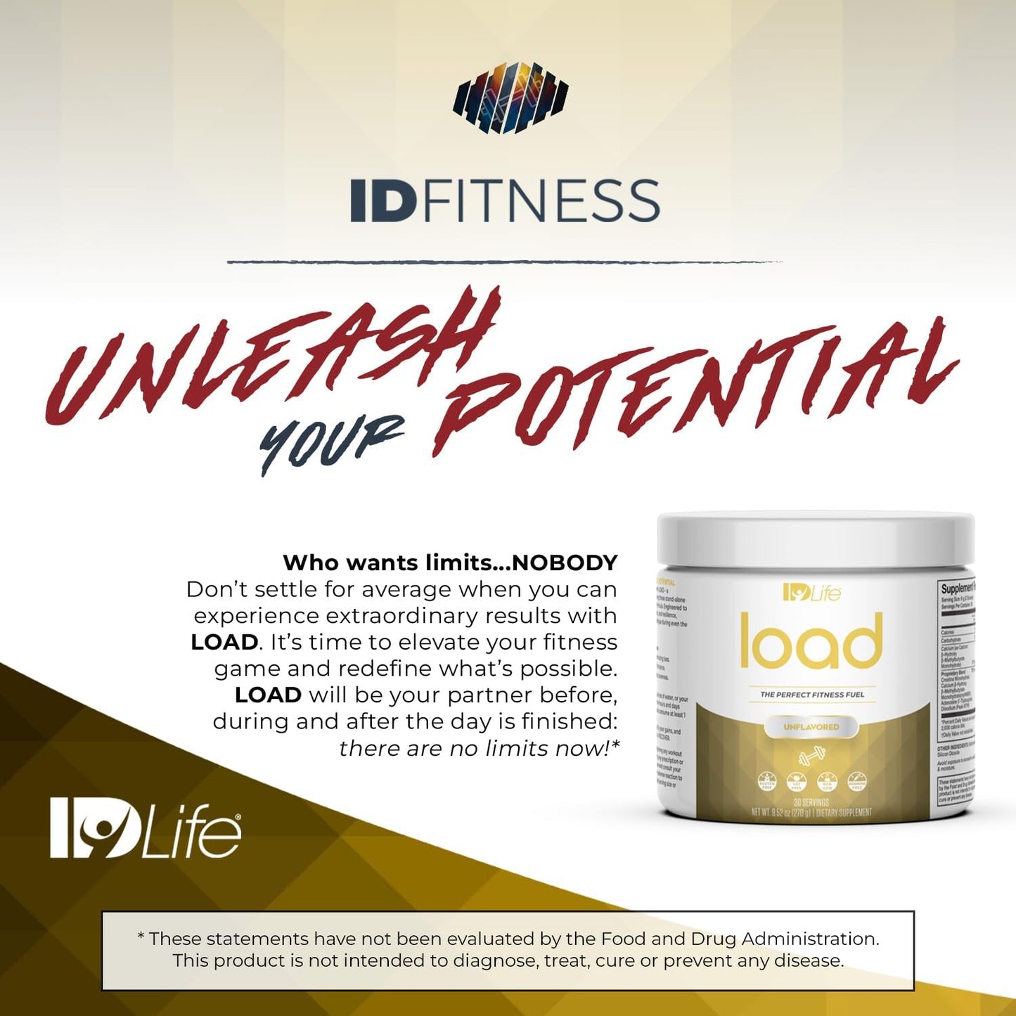 IDLife Premium Unflavored Fitness Fuel Drink Powder - Enhance Performance, Strength, Gains & Endurance - 30 Servings