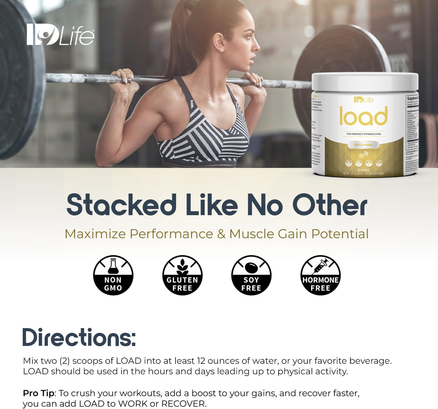 IDLife Premium Unflavored Fitness Fuel Drink Powder - Enhance Performance, Strength, Gains & Endurance - 30 Servings