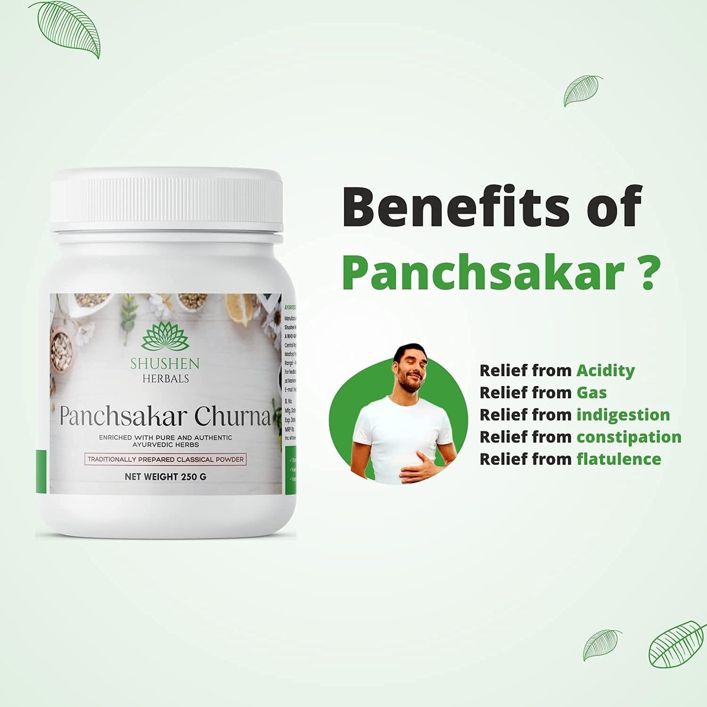 Ifra Shushen Panchsakar Churna 250g - Herbal Remedy for Constipation, Indigestion, and Piles - Boosts Appetite and Bowel Movement